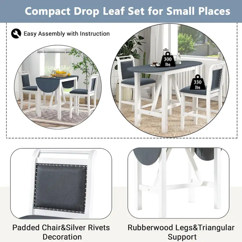 3-Piece Wood Counter Height Drop Leaf Dining Table Set