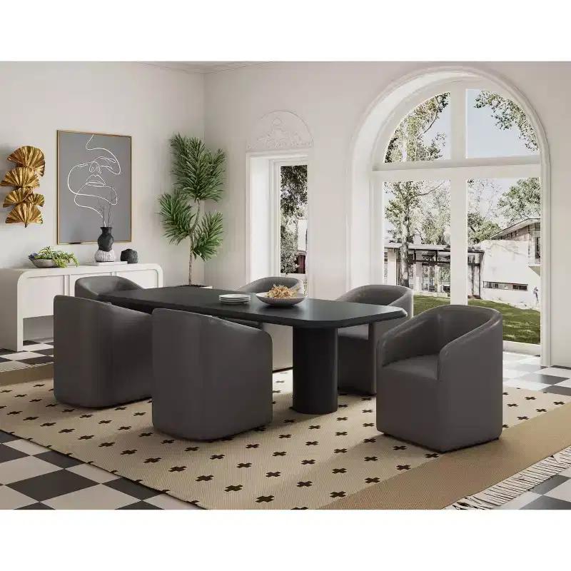 Set of 2 Anna Modern Round Faux Leather Dining Armchairs - Manhattan Comfort