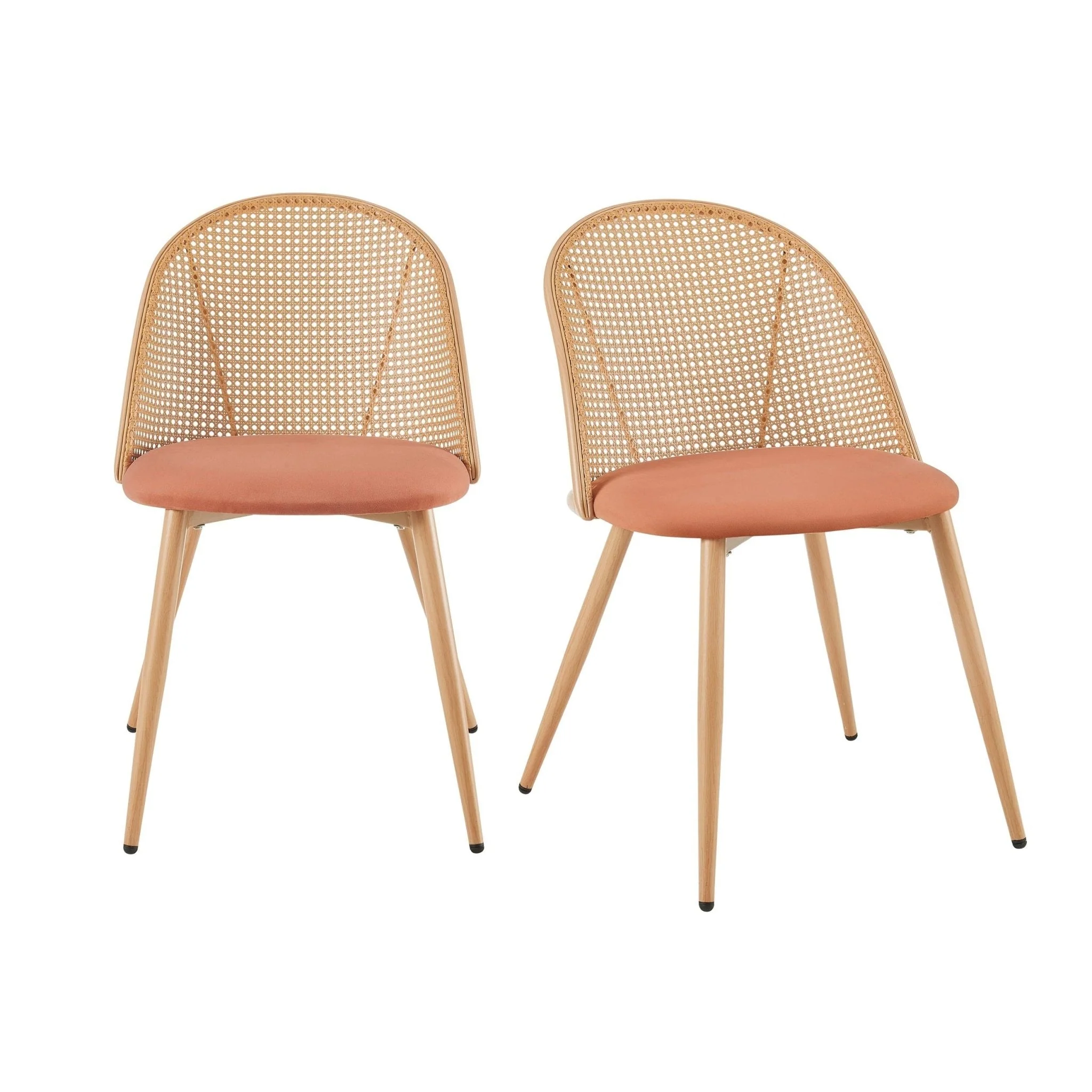 Boho Apricot Fabric Dining Chair with Natural Wood Frame for Dining Room