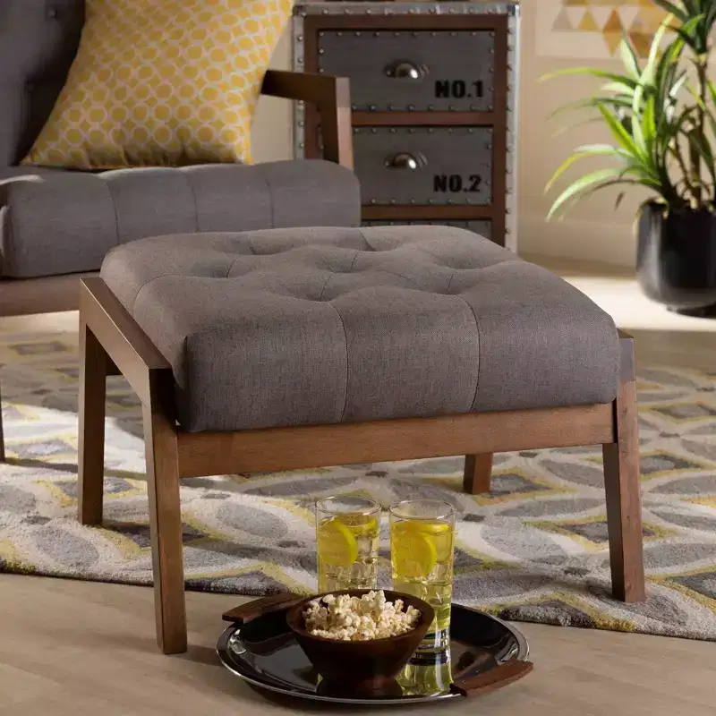 Naeva Upholstered Wood Footstool Gray/Brown - Baxton Studio