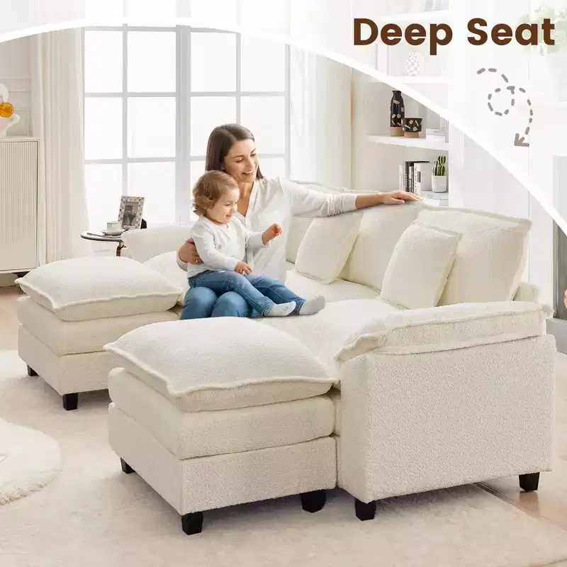 Likepay 105.9 in. Chenille Fabric 5 seat Sectional Sofa with 2 Ottomans