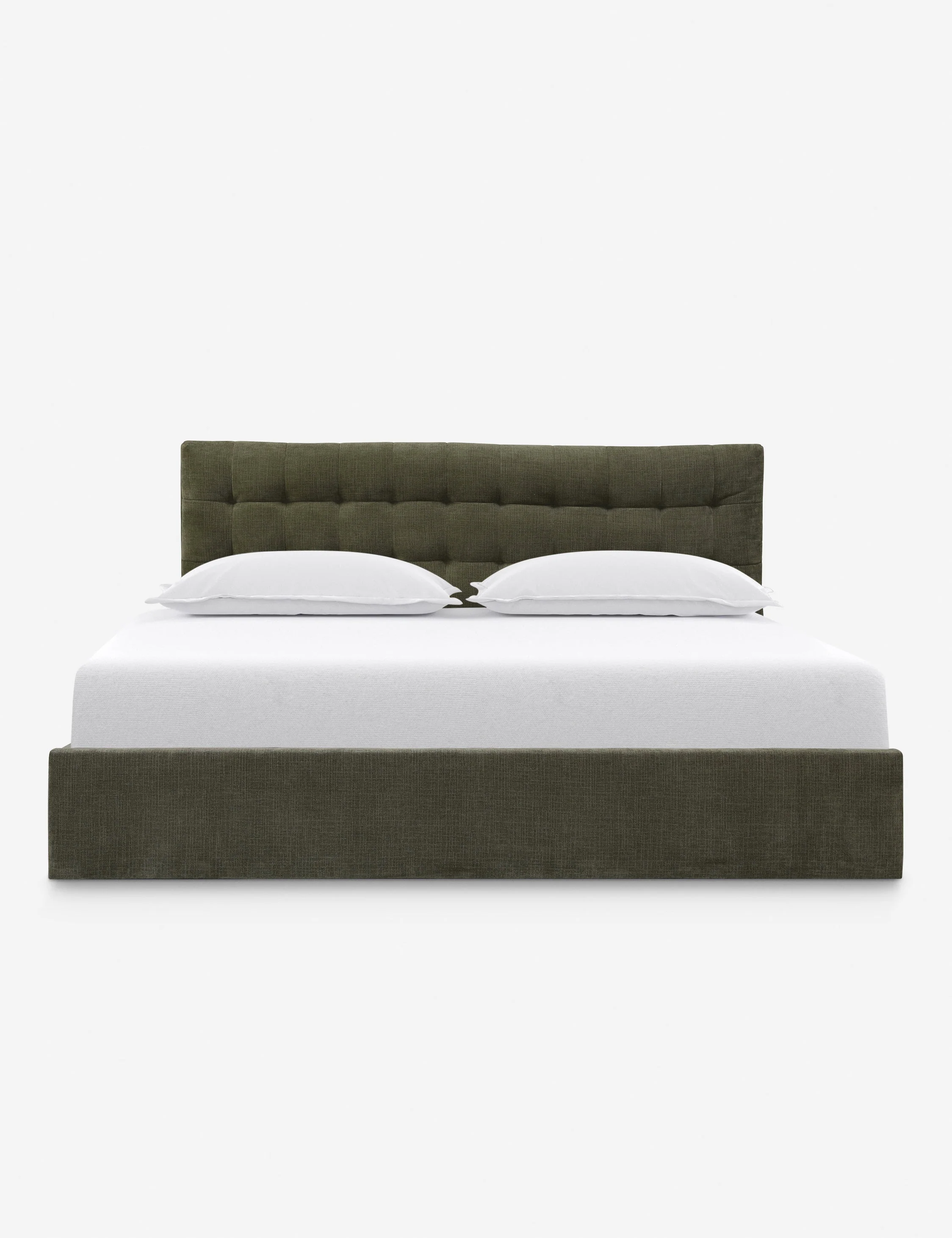 Platform Bed - A padded headboard gives the bed its signature look, structured yet soft, with a subtle tufted detail that reads like a tailored