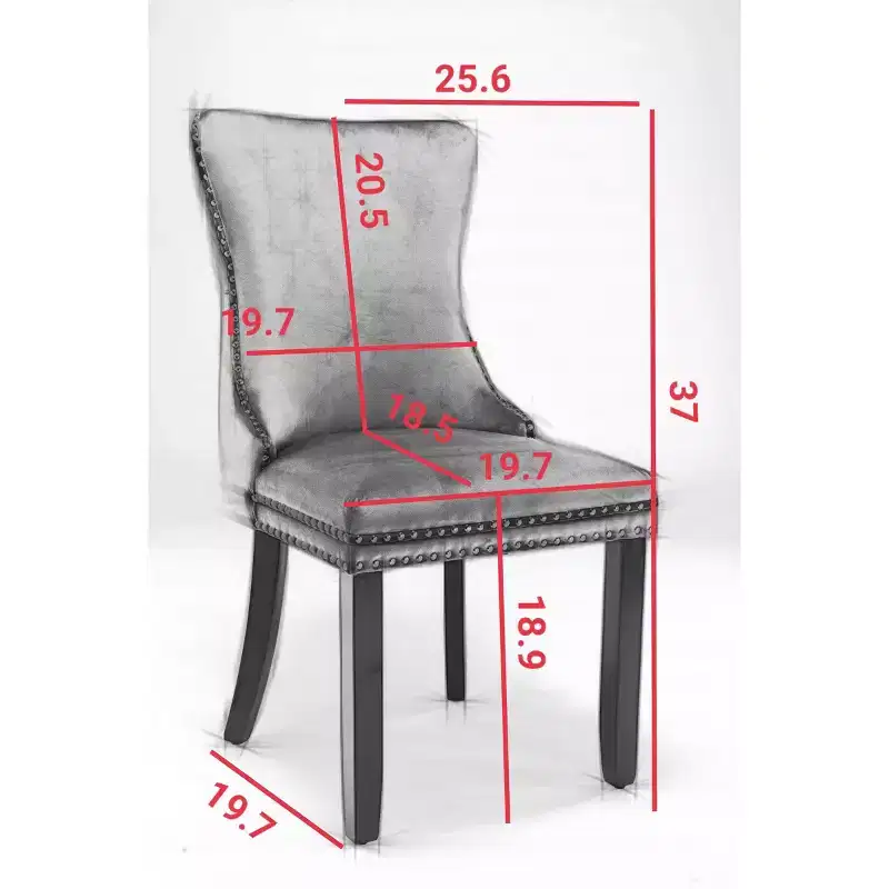 Okak Retro Dining Chairs Set of 2, Comfy Upholstered Wing-Back Chairs with Backstitching Nailhead Trim, Kitchen Chairs with Solid Wood Legs