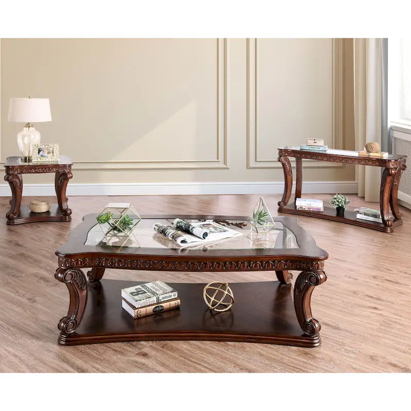 Derg Traditional Oak 26-inch Glass and Wood Shelf-base Side Table by Furniture of America