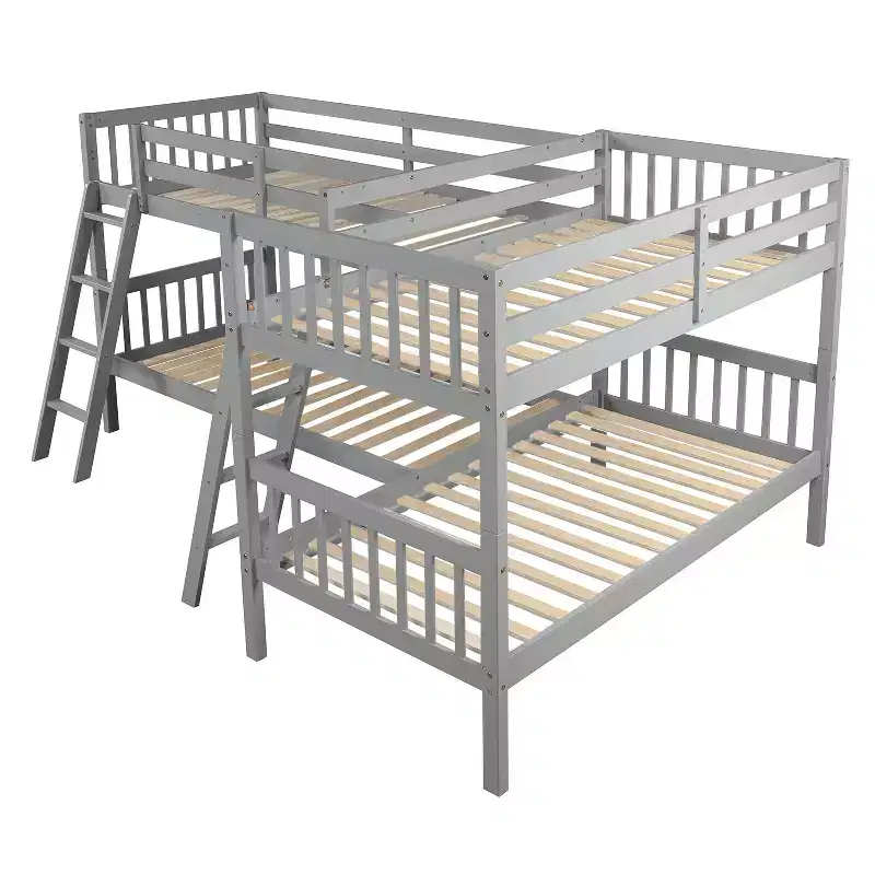Whisen Twin-Over-Twin L-Shaped Bunk Bed with Ladder