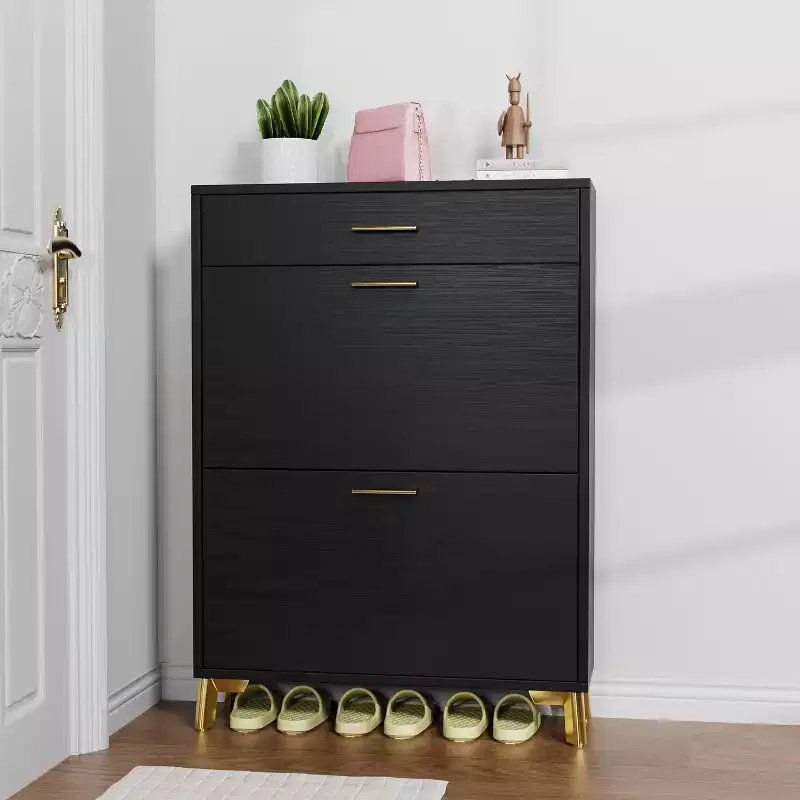 Okak Shoe Cabinet with 2 Flip Drawers, Freestanding Shoe Organizer, Hidden Narrow Shoe Rack Cabinet for Entryway, Hallway, Living Room