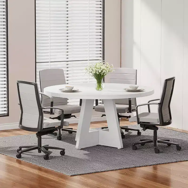 Round Farmhouse Dining Table, White, Seats 4