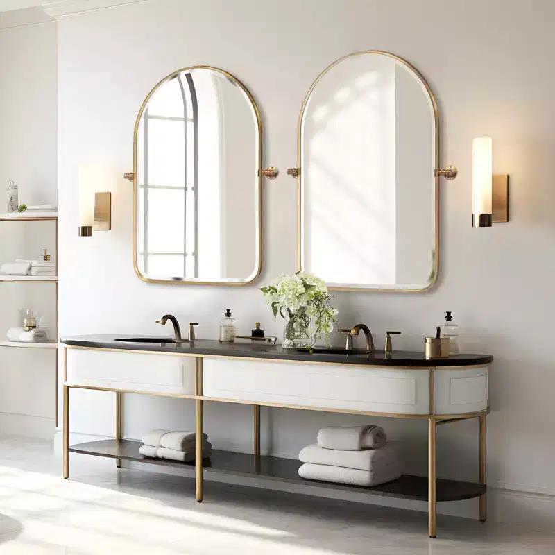 Dovelina Arched Metal Frame Pivot Decorative Wall Mirror with Rounded Corners Frame 36x24(Set of 2)-Gold