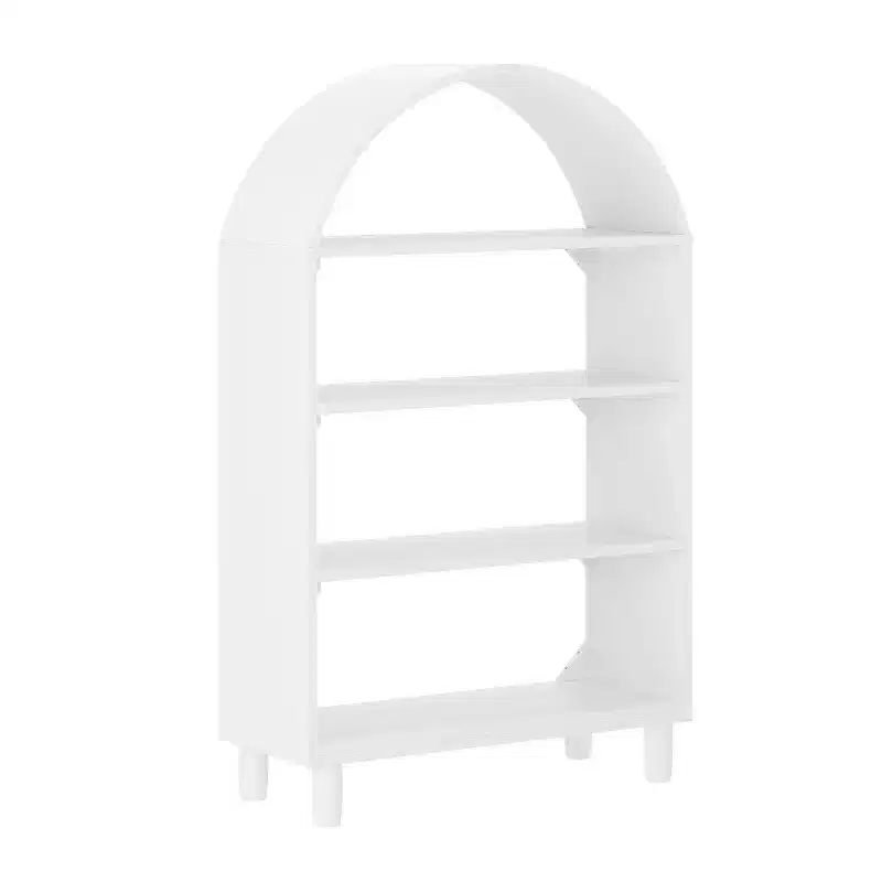 Buzz & Bloom Wood Open Bookshelf with Covered Rounded Top, 4 Shelves, and Cylindrical Legs