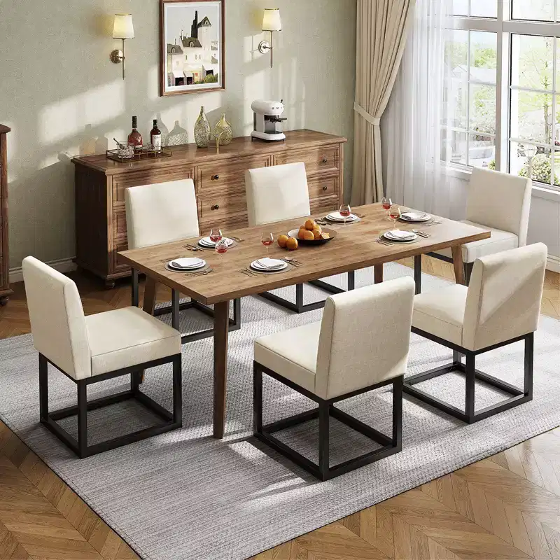 AMERLIFE Mid Century Linen Dining Chairs Set of 6, Modern Upholstered Dinner Chairs