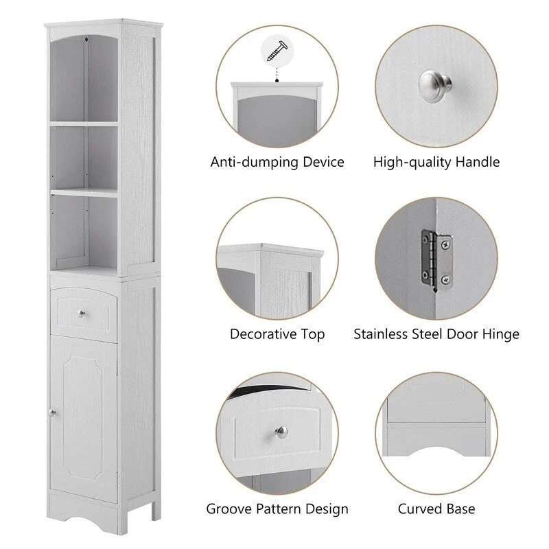 72 Bathroom Tall Cabinet with Drawer and 5 Adjustable Shelves