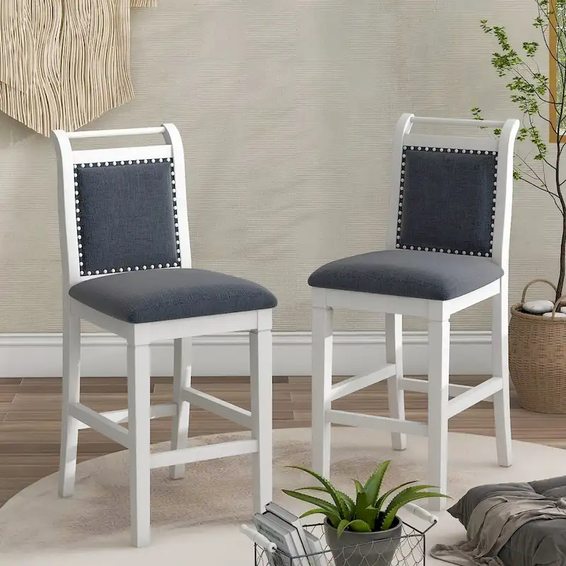 White 3-Piece Wooden Counter Height Dining Table Set with Drop Leaf Table & 2 Chairs