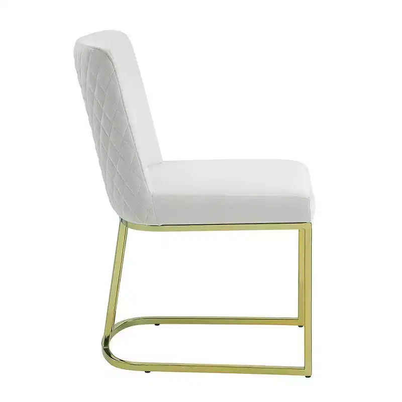 19" Zazie Dining Chair Beige Velvet and Gold Finish - Acme Furniture: Upholstered, Armless, Wood Composite Frame