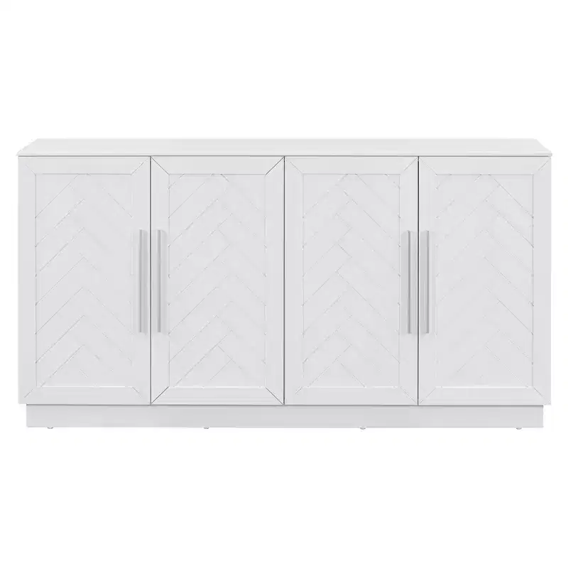 Sideboard Buffet Cabinet with Storage, Adjustable Shelves and Silver Handles for Dining Room, White