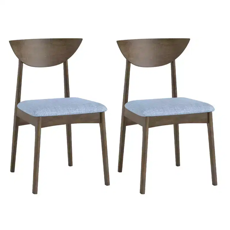 Costway 2PCS Wooden Dining Chair Linen Fabric Upholstered Kitchen Chairs w/ Padded Seat