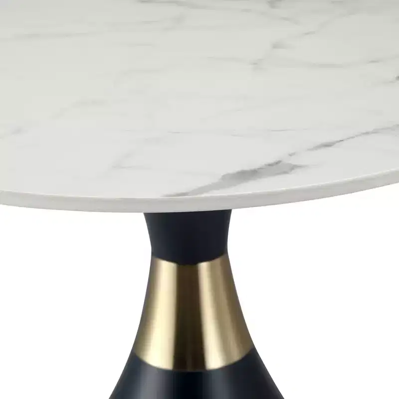 LeisureMod Bento Sintered Stone Top Side Table - Black Pedestal Base Nightstand