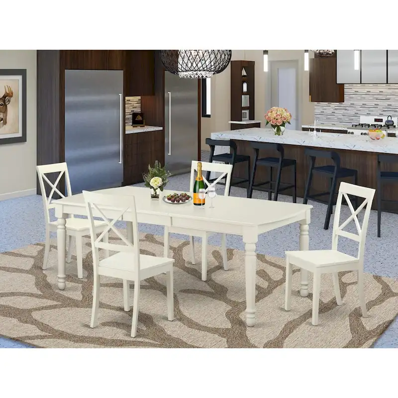 Rectangle Kitchen Table and 4 Dining Chairs, Linen White