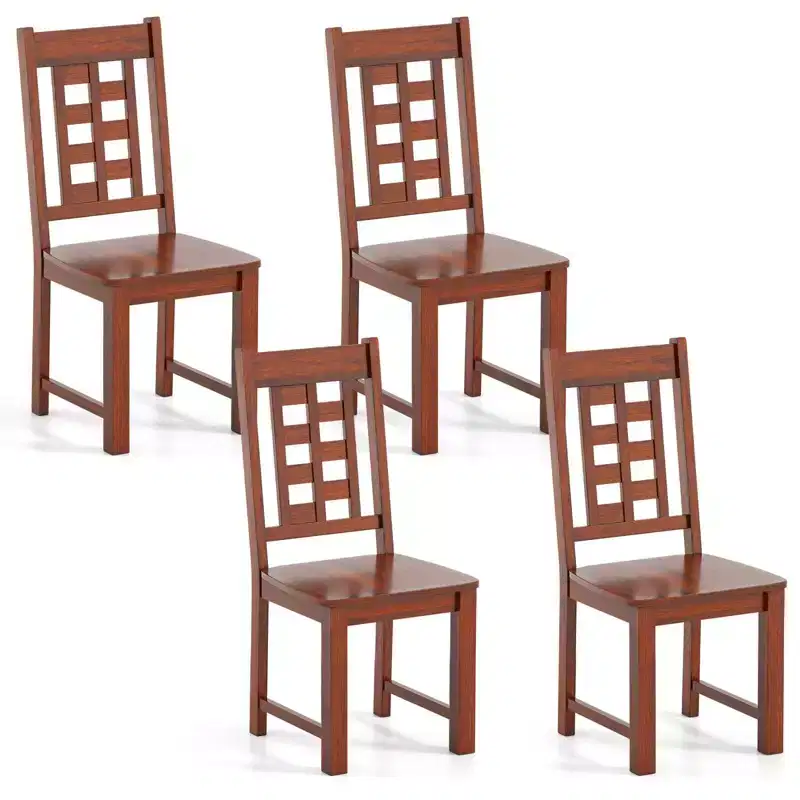 Dining Chairs Set of 4 with Solid Rubberwood Frame and Hollowed Backrest