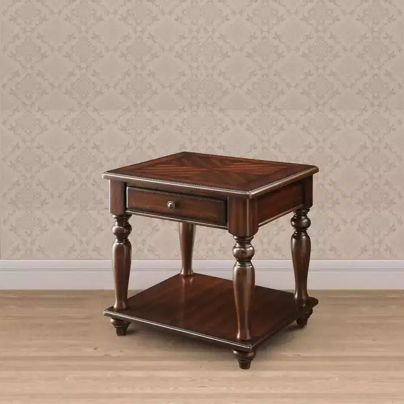 Wooden End Table with 1 Drawer and 1 Bottom Shelf