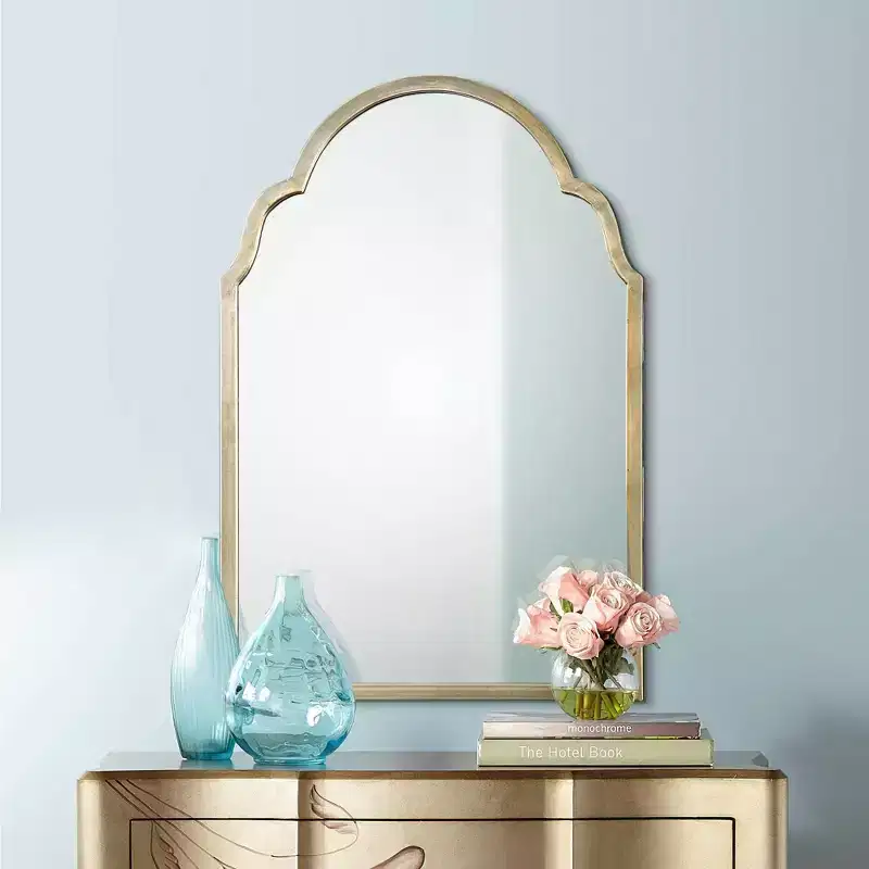 Uttermost Arched Top Rectangular Vanity Accent Wall Mirror Modern Silver Champagne Frame 20 1/4 Wide Bathroom Bedroom Living Room