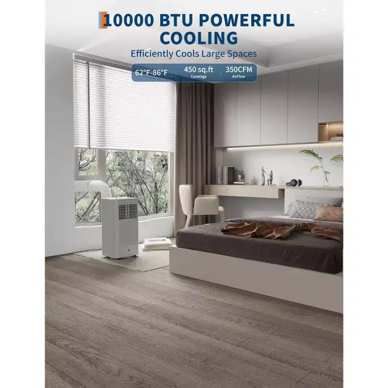10000 BTU Portable Air Conditioner, Quiet 3 in-1 Cooling Unit for Rooms Up to 450 Sq.Ft, Includes Dehumidifier & Fan Modes