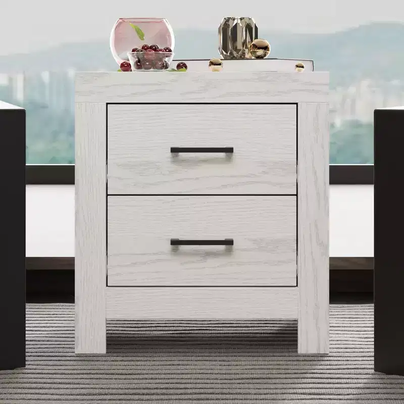 Famapy Two Drawer Nightstand Woodgrain Accent Vertical Storage Cabinet Bedside Table
