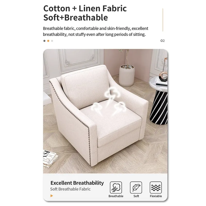 Swivel Linen Blend Modern Soft Velvet Material Ergonomics Accent Chair