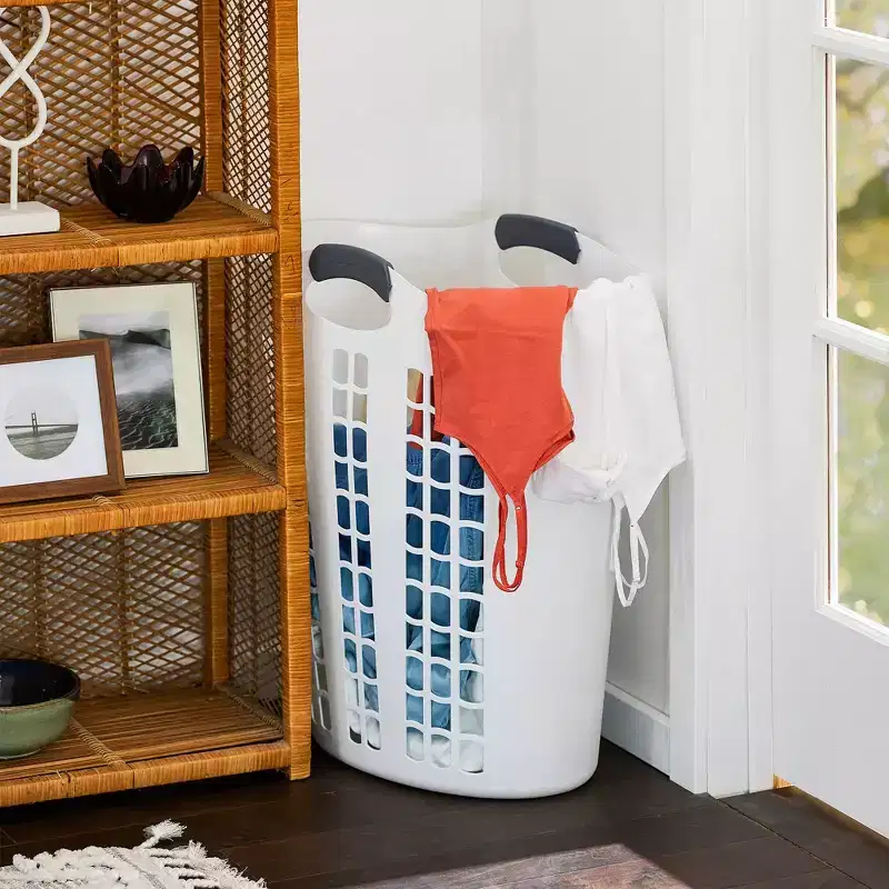 Large Ventilated Plastic Laundry Hamper 87.5L with Handles Slim Design 5-Pack White