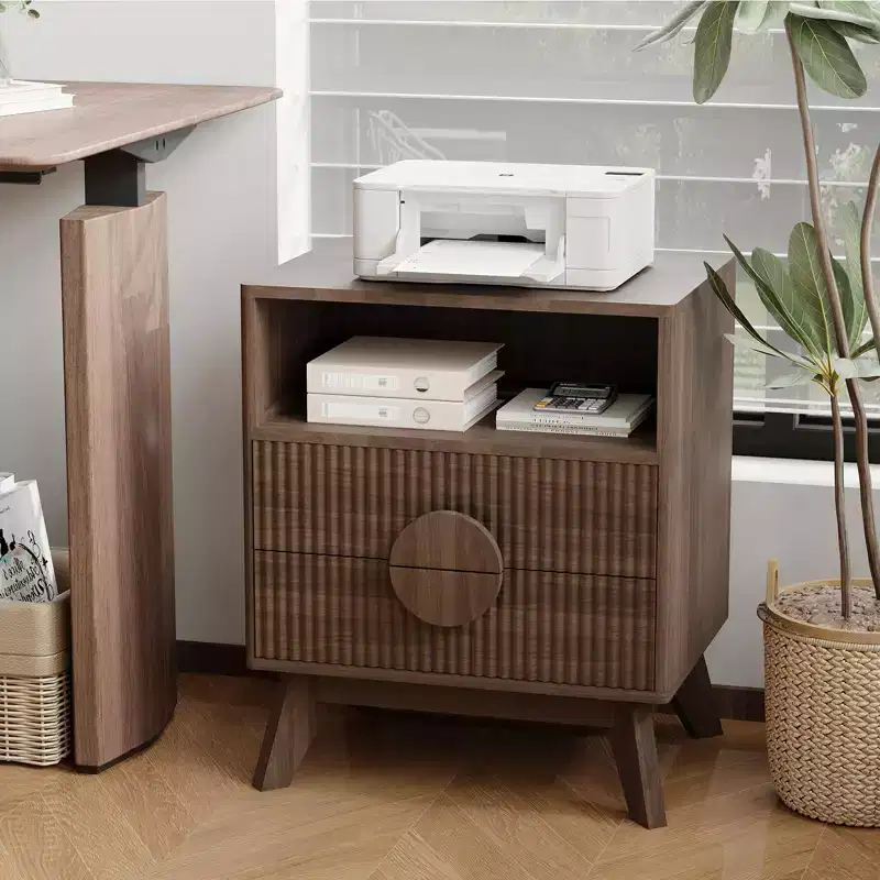 Modern Fluted Night Stand , Wood Nightstand Bedside Table End Table , Drawers and Storage Shelf for Living Room Bedroom