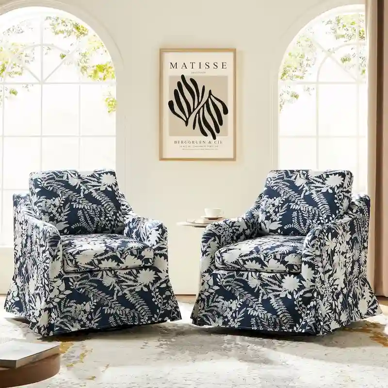 Alois Floral Slipcover Swivel Accent Chair with Removable Cushion Set of 2