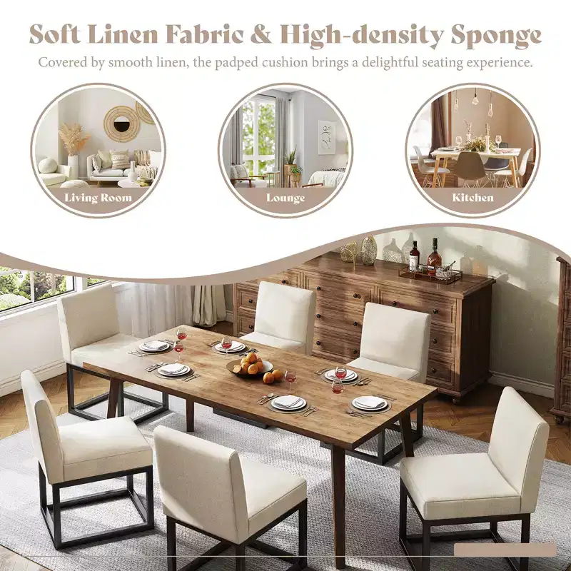 AMERLIFE Mid Century Linen Dining Chairs Set of 6, Modern Upholstered Dinner Chairs