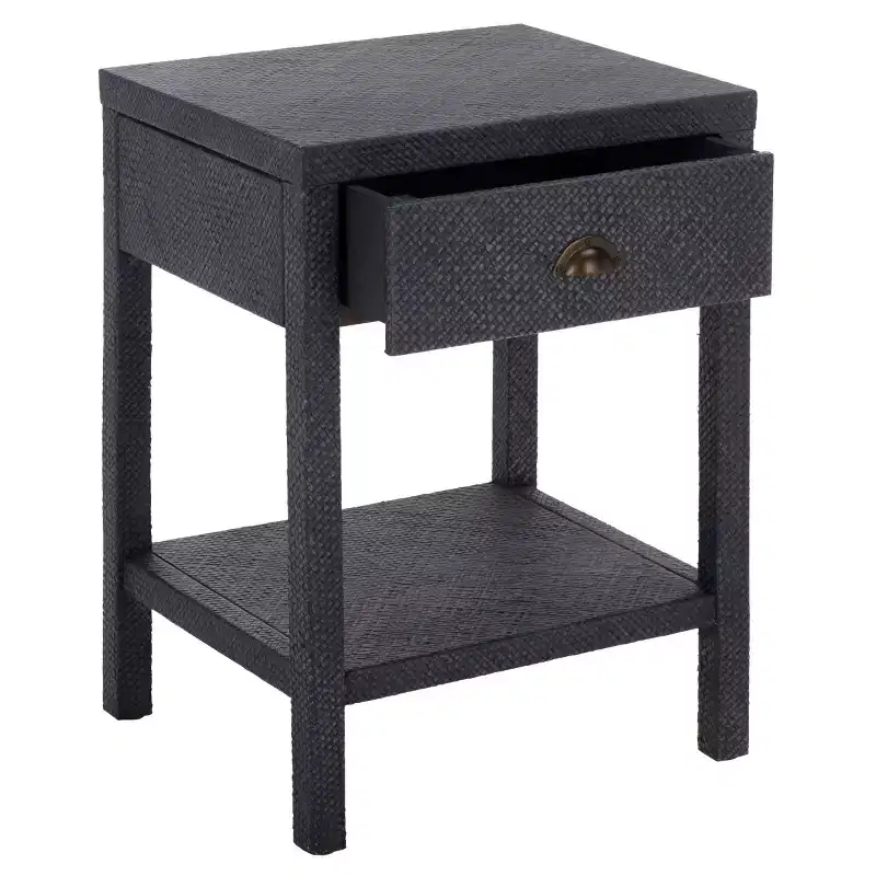 1-Drawer 1-Shelf Water Hyacinth Accent Table, Natural Finish, 16.94 lbs Capacity