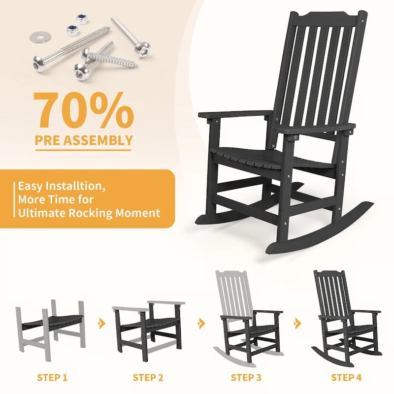 Vrakae 2 PCS Patio All Weather Resistant High Back Rocking Chair