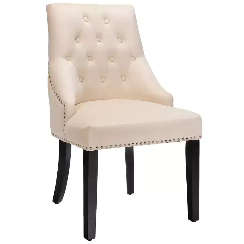 Velvet Dining Chair Upholstered Tufted Armless w/ Nailed Trim & Ring Pull Green\Beige