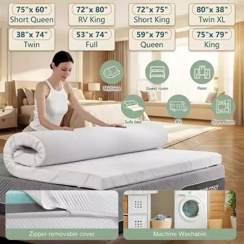 Dyonery Full Size Cooling Gel Memory Foam Mattress Topper  3 Inch Extra Firm with Ice Silk Bamboo Cover for Back Pain Relief