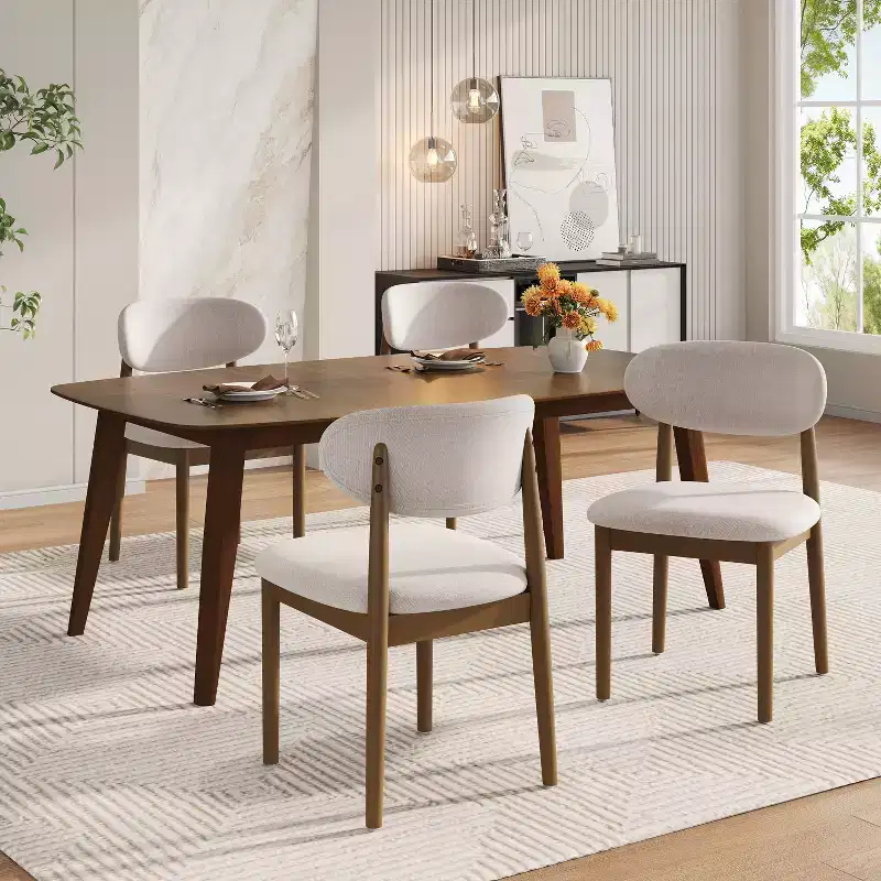 Christopher Knight Home Volgrun 5 Piece Mid-Century Modern Rubberwood Upholstered Dining Set