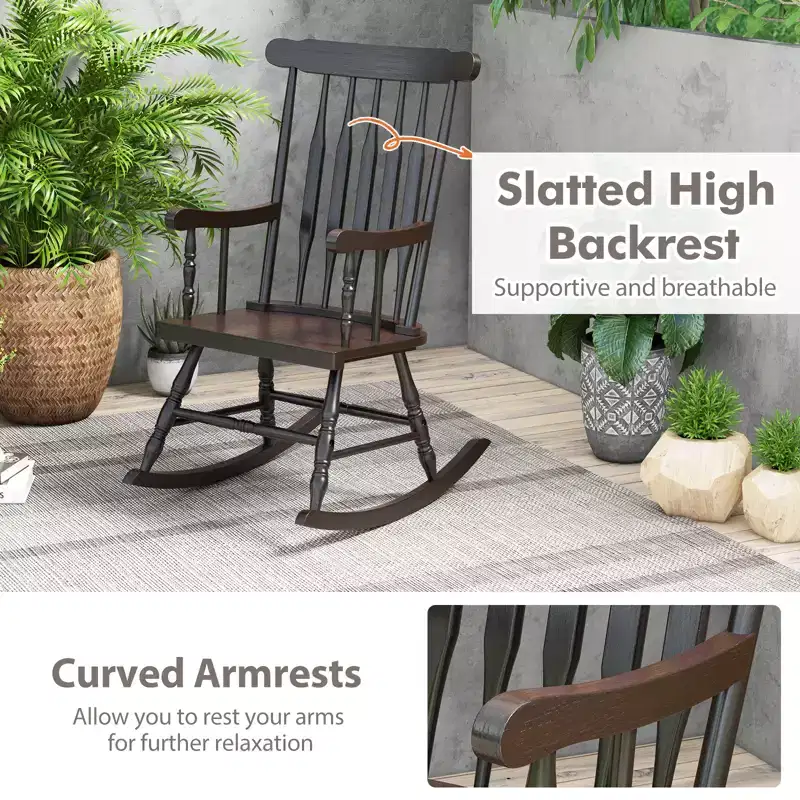 Costway Set of 2 Wood Rocking Chair Glossy Finish White\ Coffe