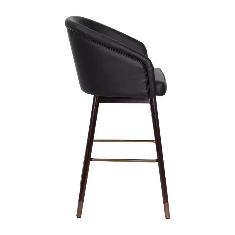 Emma and Oliver Upholstered Bar Height Dining Stool with Wood Frame - Set of 2