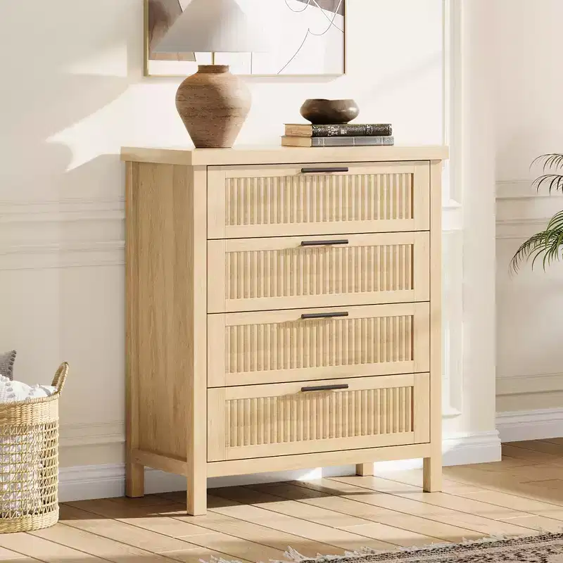 35.4-Inch Fluted 4-Drawer Dresser with Metal Handles Wave Texture