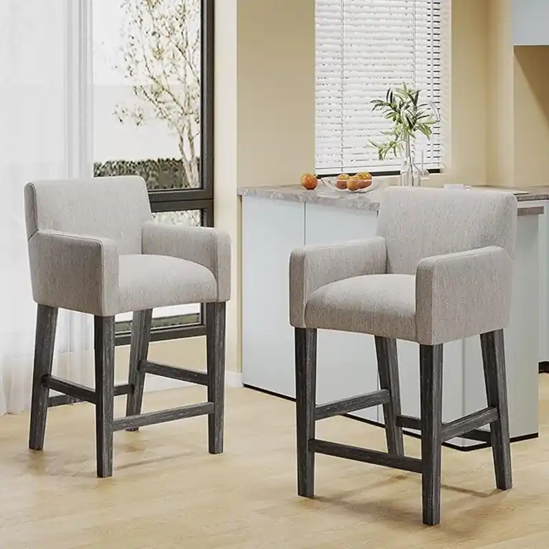 Griffith 26 Seat Height Counter Stools With Upholstered Fabric And Solid Wood Legs