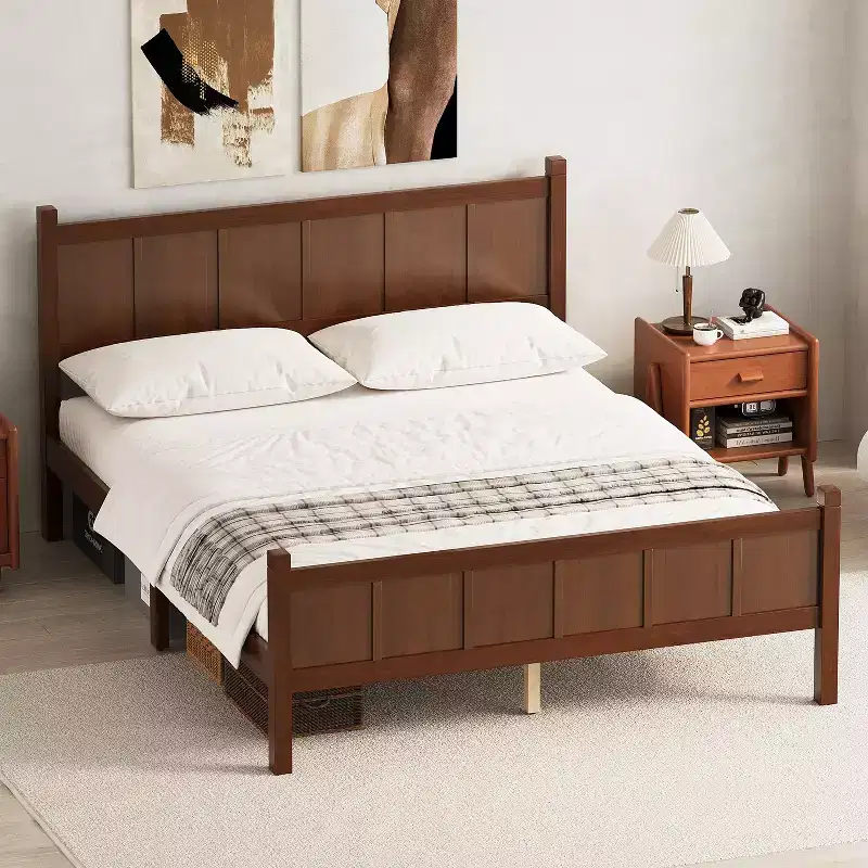 FAMYYT Queen Size Flat Panel Bed With Headboard & Footboard, Easy Assembly