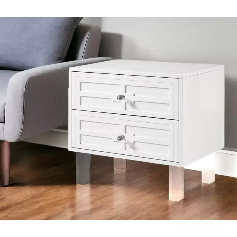 24 And Clear Wood And Acrylic End Table With Two Drawers
