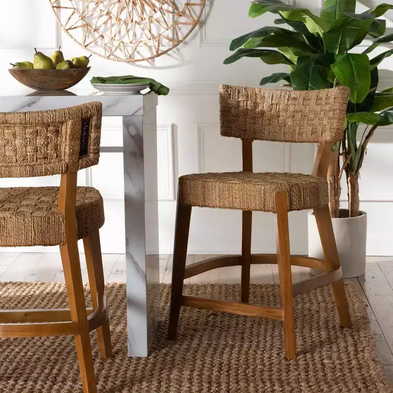 bali & pari Sabit Seagrass and Mahogany Wood Counter Stool Natural/Natural Brown