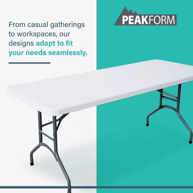 Peakform Multipurpose Banquet Table Lightweight Folding Durable Desk with Secure Base for Indoor and Outdoor Events, 6 Foot, White