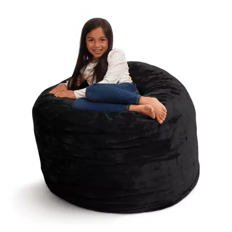 3 ft Bean Bag Chair, Oversized Indoor Comfy Lounger, Black Fur