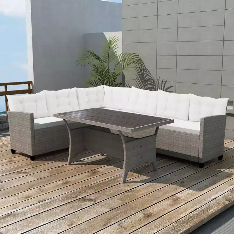 vidaXL 3 Piece Patio Lounge Set with Cushions Poly Rattan Gray - Gray