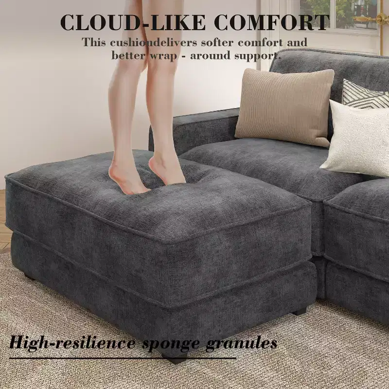 Dyonery 120 Modular Sectional Sofa, Cloud Sectional Couch with Deep Seat, Modern Modular L-Shape Sofa Couch with Chaise.