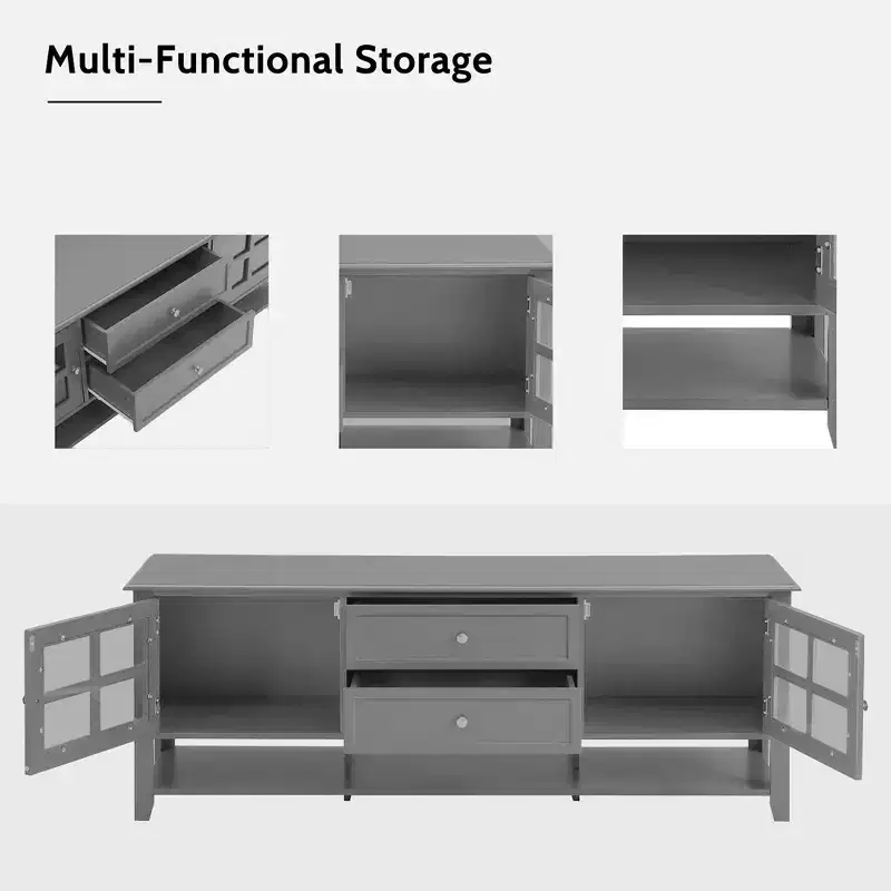 59 Inch Gray TV Stand for TVs up to 60 Inches with Multifunctional Storage Space Media Console for Living Room Bedroom
