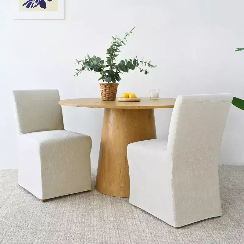 Set of 2 Linen Slipcover Dining Chairs, Farmhouse Beige Textured Skirted Parson Chairs for Dining Room - Panipeachy