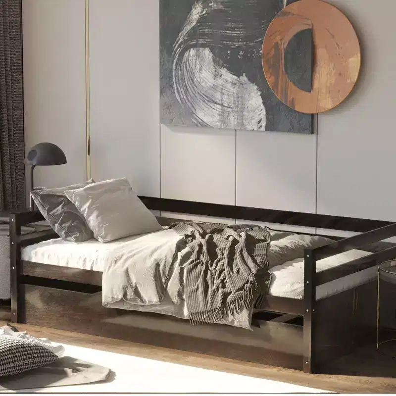 Costway Twin Size Trundle Daybed Wooden Slat Support Mattress Platform Gray/Espresso/White